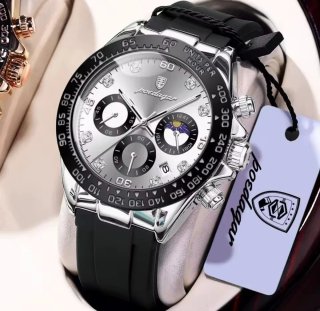 Reloj Poedagar Hombre Negro y Plateado