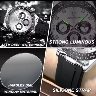 Reloj Poedagar Hombre Negro y Plateado