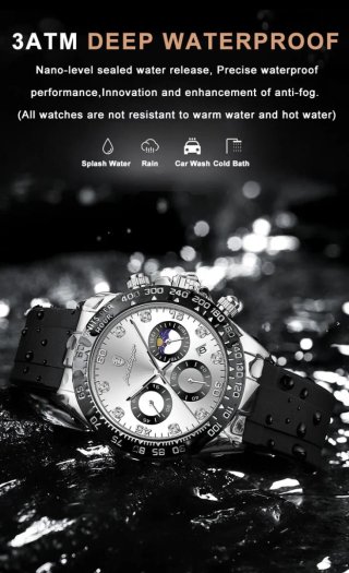 Reloj Poedagar Hombre Negro y Plateado