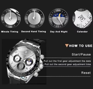 Reloj Poedagar Hombre Negro y Plateado