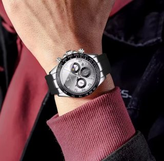 Reloj Poedagar Hombre Negro y Plateado