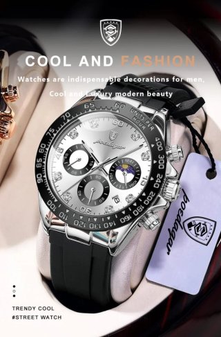 Reloj Poedagar Hombre Negro y Plateado