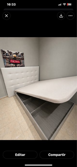 Cama canape 160x200 con respaldo de piel blanco