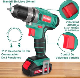 - HYCHIKA taladro atornillador eléctrico batería