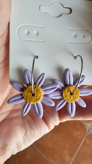 Pendientes Flor Arcilla Polimérica Morado