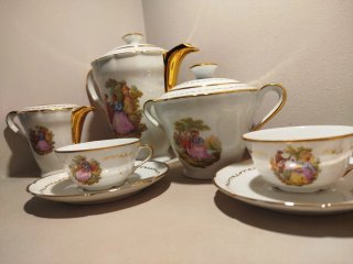 Juego café Ancel Limoges Fragonard porcelana fina