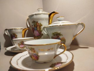 Juego café Ancel Limoges Fragonard porcelana fina