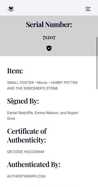 Harry Potter Trio Firma Poster COA