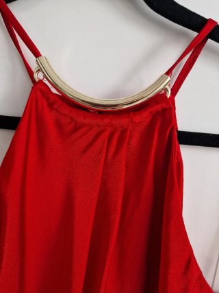 Vestido rojo largo halter satinado