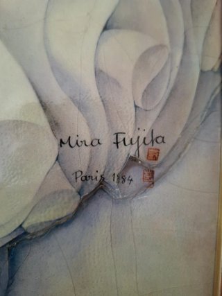 Cuadro Mira Fujita con marco dorado