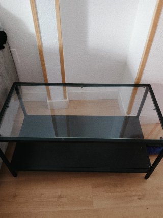 Mesa de centro cristal y metal negro