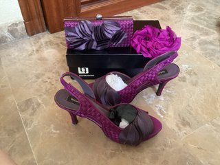 Conjunto fiesta Tintoretto tacones + bolso +broche