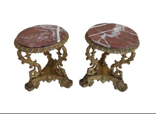 Antica coppia alzatine in bronzo con marmo venato