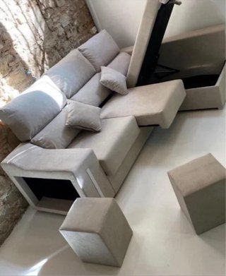 Divano chaise longue con baule disponibile in beige, grigio scuro e grigio chiaro