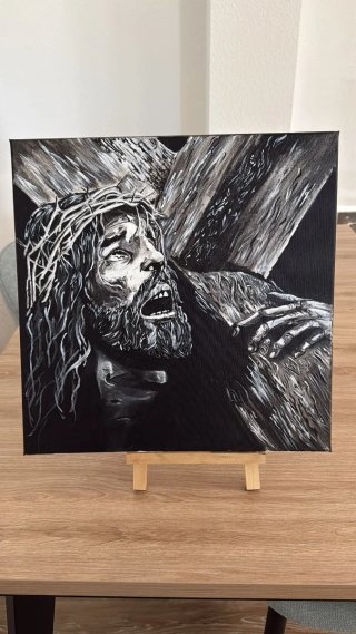 Cristo pintado a mano en acrílico
