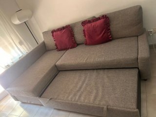 Divano Letto Grigio in Tela Chaise Longue, 3 mesi di uso