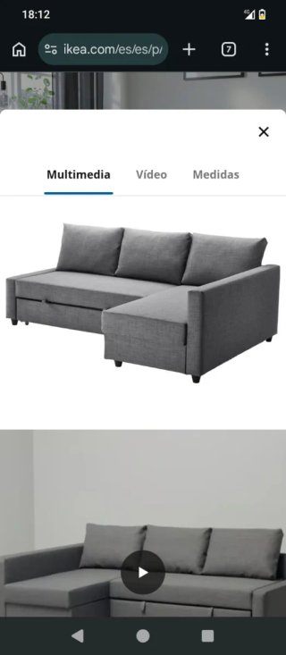 Divano Letto Grigio in Tela Chaise Longue, 3 mesi di uso