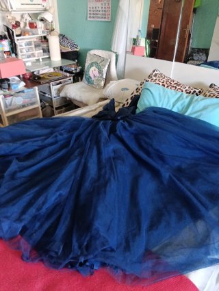 Vestido fiesta raso y tul azul