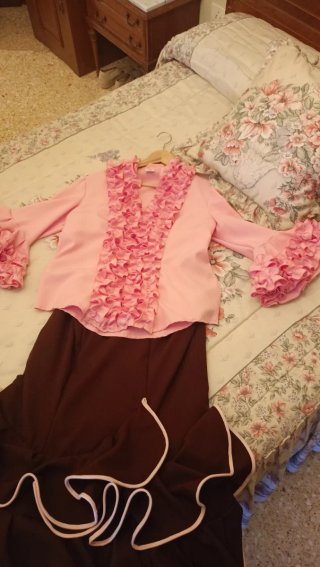 Traje Flamenca Talla 48 Rosa y Marrón
