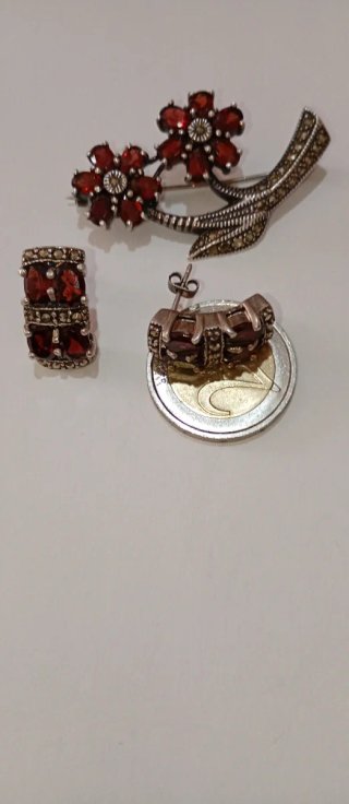 Conjunto Plata 925: Pendientes y Broche Amatista