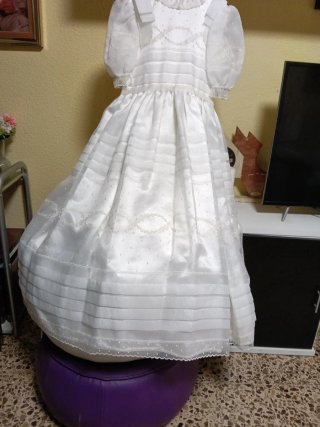 Vestido Comunión Organza y Raso Blanco