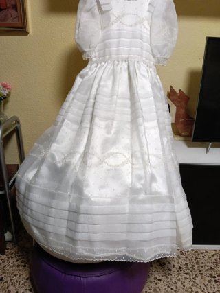 Vestido Comunión Organza y Raso Blanco