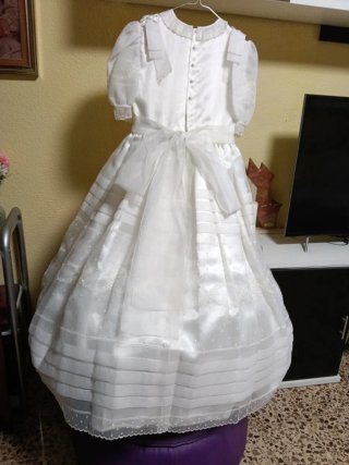 Vestido Comunión Organza y Raso Blanco