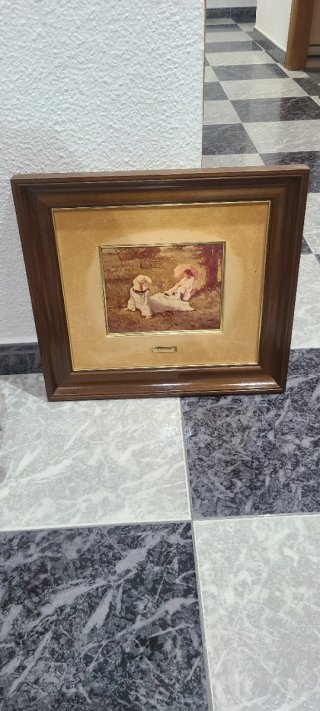 Quadro campestre con cornice in legno