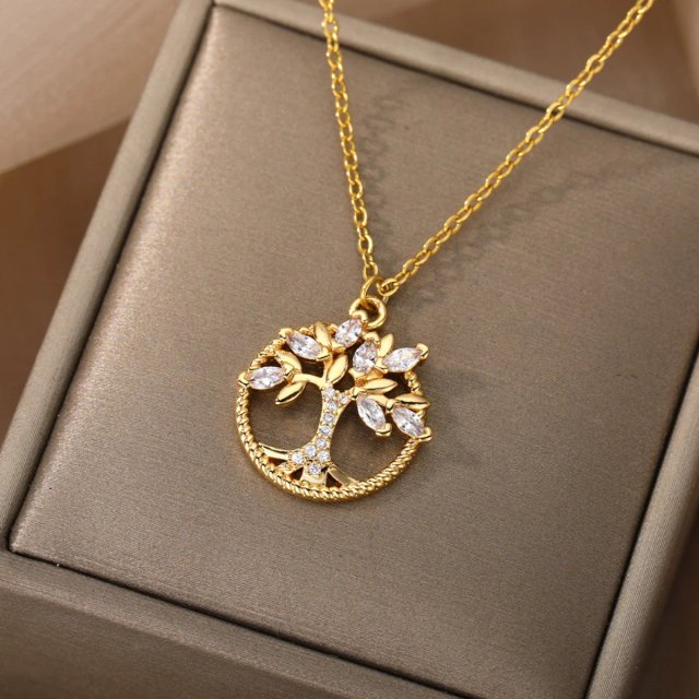 Collar Árbol de la Vida Dorado con Circonitas