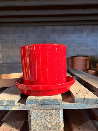 3 Macetas y 3 Platos Cerámica Roja