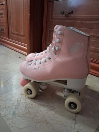 Patines rosas niña + rodilleras+ bolsa de patines