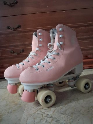 Patines rosas niña + rodilleras+ bolsa de patines