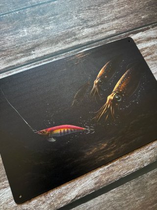 CARTEL METALICO PESCA CALAMAR EGGING YAMASHITA