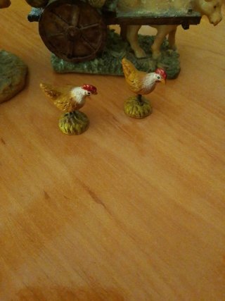 Figuras Belén Navidad: Vaca, Carro, Gallinas