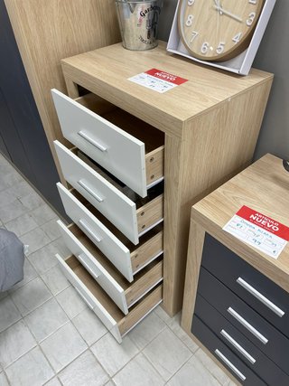 Cómoda moderna 5 cajones madera y blanco