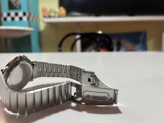 Reloj Quartz Esfera Negra caja y cadena de acero