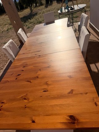 Mesa extensible madera maciza + 6 sillas