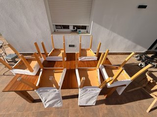 Mesa extensible madera maciza + 6 sillas