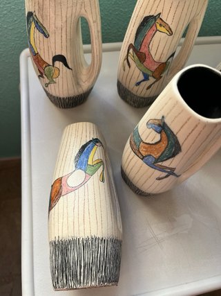 Juego Jarrones Cerámica Caballos Multicolor