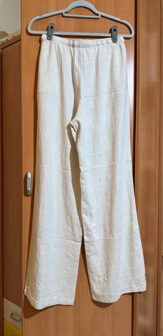 Pantalón recto lino beige