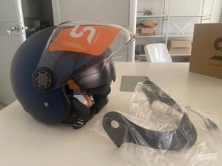 Casco Moto Jet SKA-P Azul Mate con gafa solar