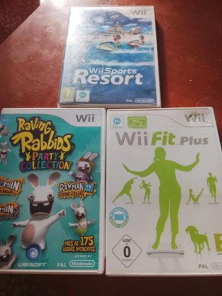 3 Juegos Wii: Wii Sports Resort, Raving Rabbids, W