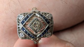 Anillo Art Decó Oro Zafiros Diamante