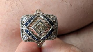 Anillo Art Decó Oro Zafiros Diamante