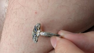 Anillo Art Decó Oro Zafiros Diamante