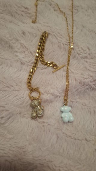 Collar y Pulsera Oso Dorado y Azul