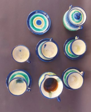 Juego de té Cerámica Azul y Verde