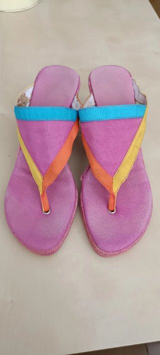 Sandalias tacón de cuña esparto multicolor