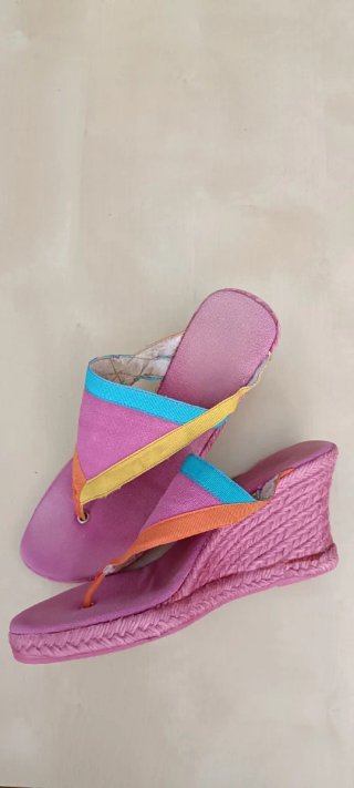 Sandalias tacón de cuña esparto multicolor