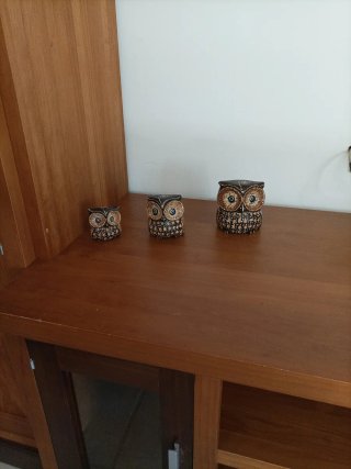 Búhos de madera decorativos (3 unidades)